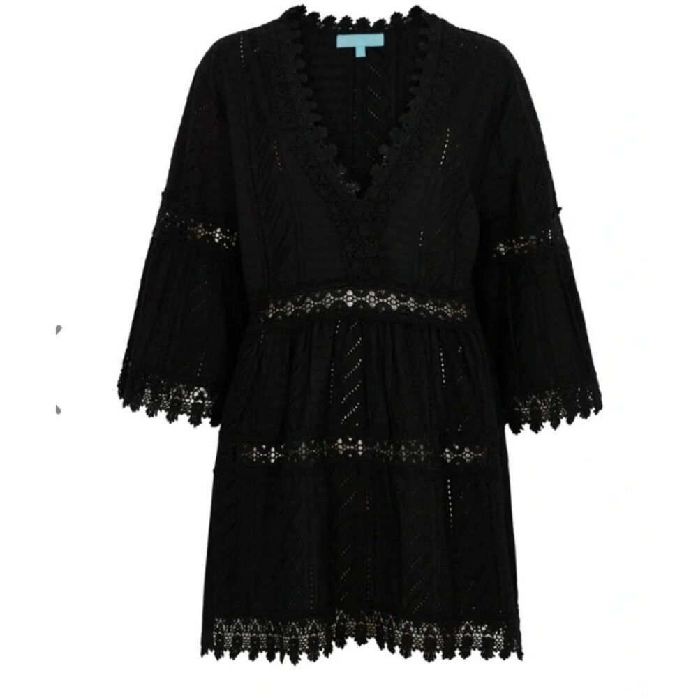 MELISSA ODABASH - Victoria Black Kaftan Cover Up Bell Sleeves COTTON Sz. SMALL